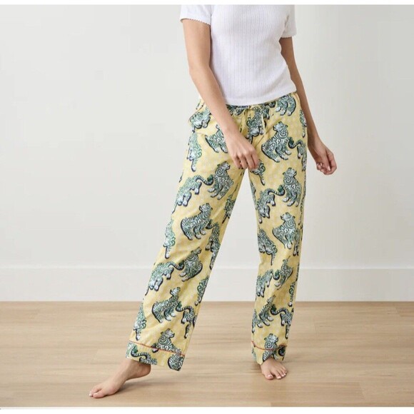 Printfresh Tiger Queen Pajama Pants XS Yelllow Green Pockets - Picture 1 of 12